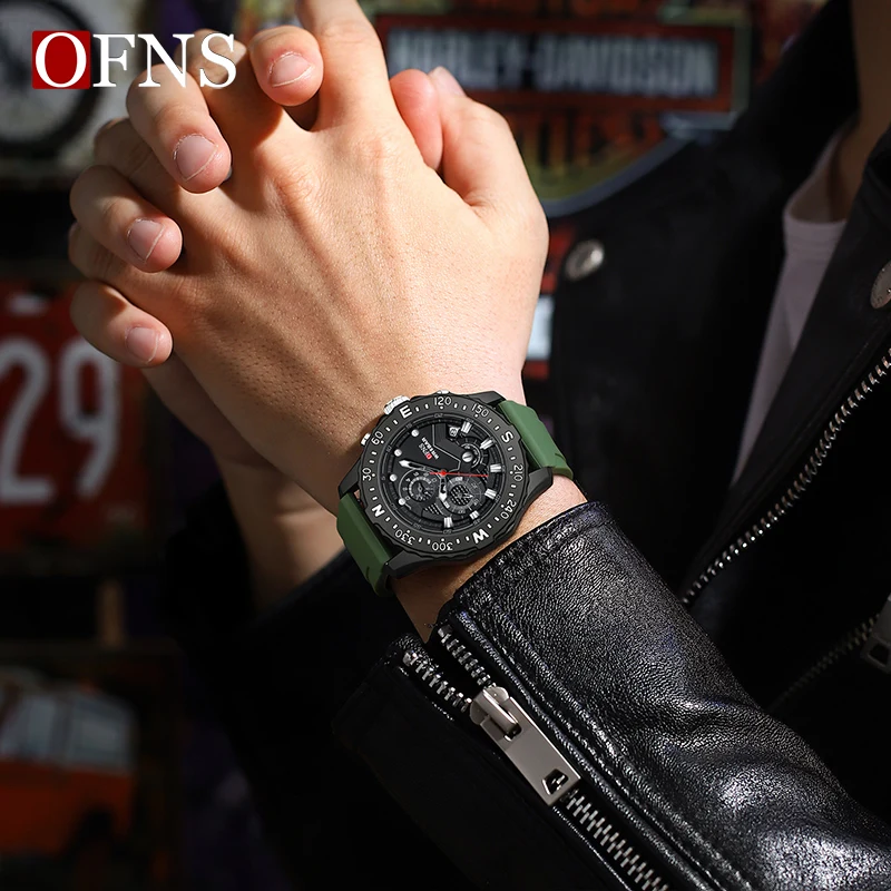 Fashion Ofns Top Brand Luxury Mens Quartz Men Business Silicone Sports Waterproof Military Chronograph Calendar Waterproof Watch