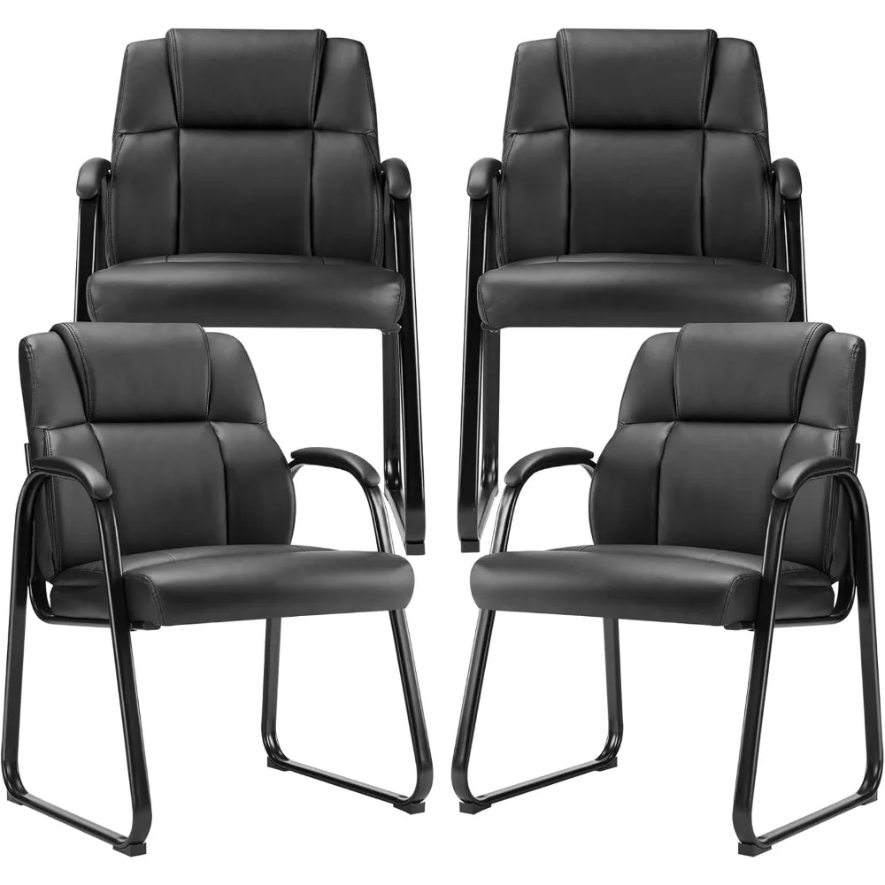 

Waiting Room Chairs Set of 4,Leather Stationary Office Guest Chair No Wheels,Comfy Padded Arms and Seld Base,for Reception Area