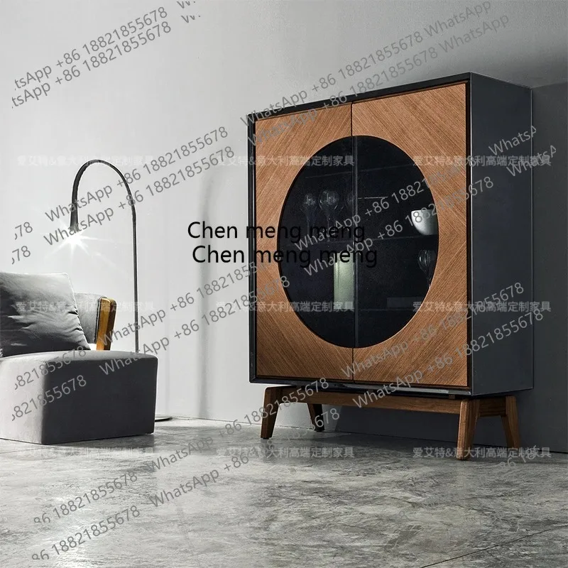 

M26 Color matching side cabinet round glass door Italian minimalist wine cabinet luxury living room decoration high cabinet