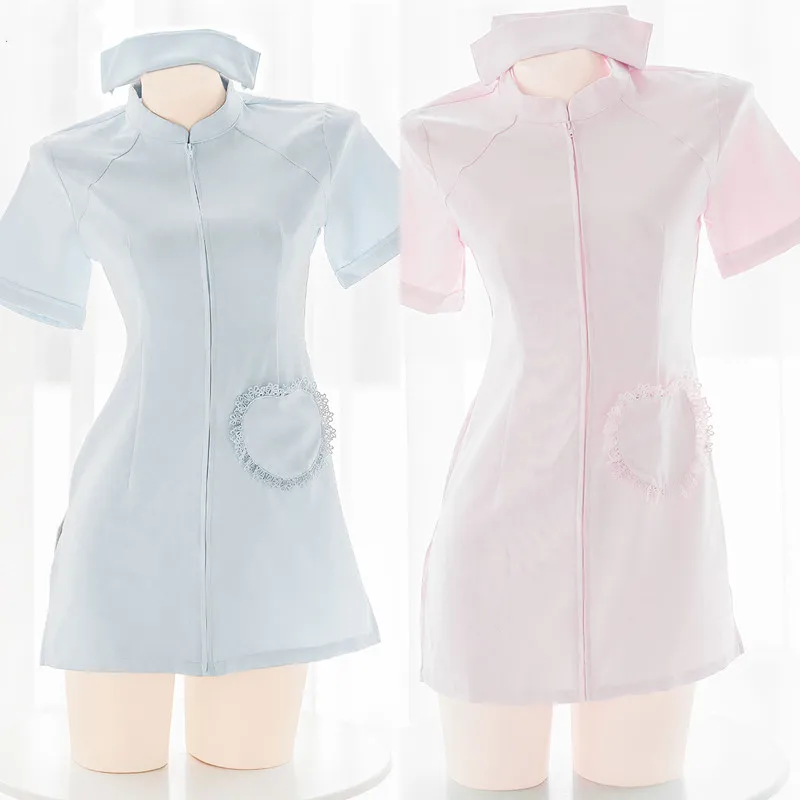 

Role Play Cute Gilr Nurse Dress With Hat Uniform Costume Women Sexy Nightdress Pajamas Outfit Cosplay