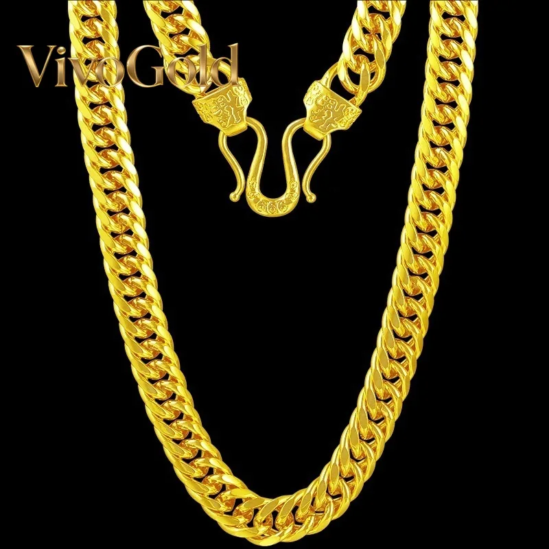 

Модное украшение VivoGoldLuxury: плоское ожерелье и браслет Fu Buckle из настоящего золота 9999 пробы (24K) для мужчин, в европейском и американском стиле.