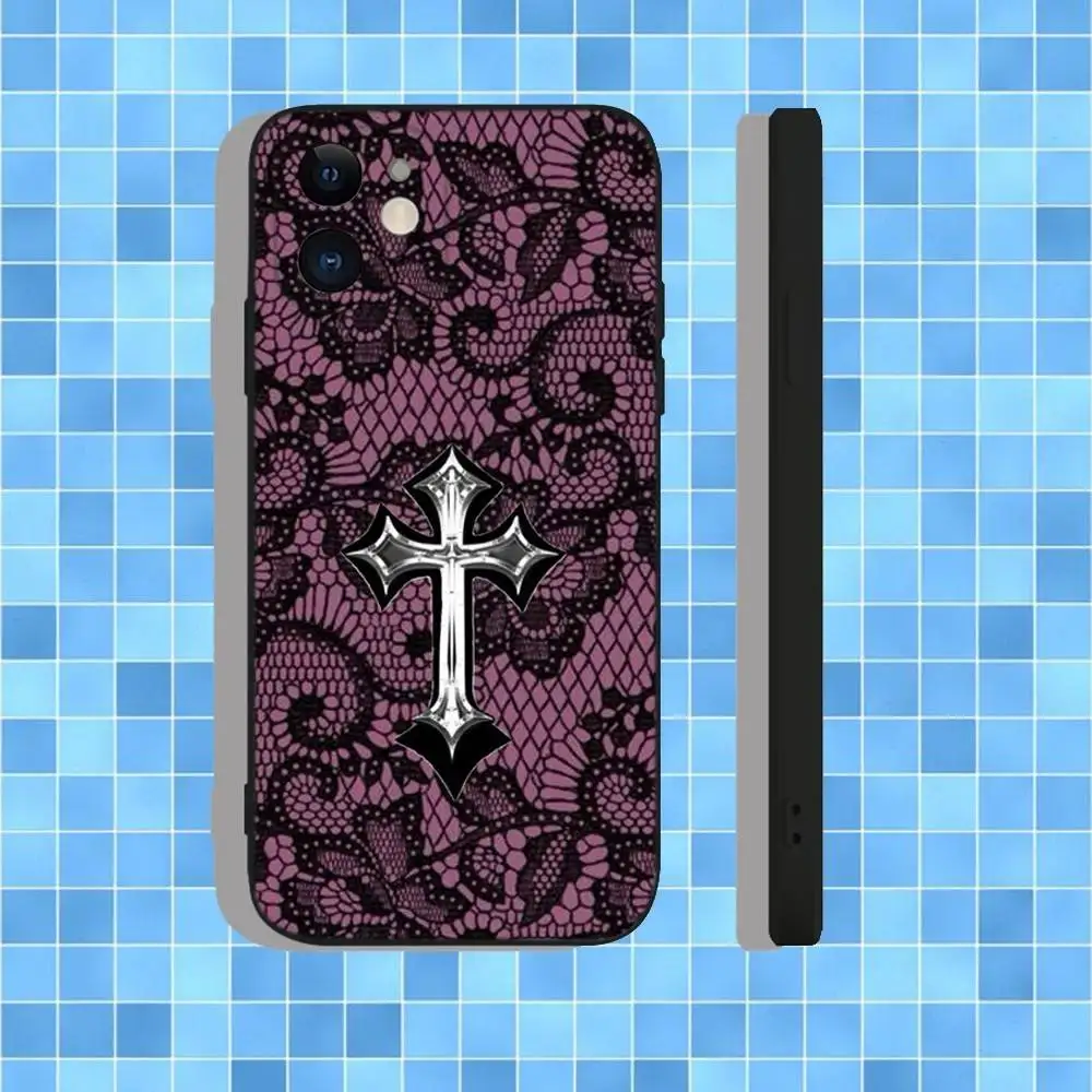 Lace Style Cool Girl Phone Case For iPhone 16,15,14,13,12,11,Pro,Max,Plus,X,XS,XR,SE,8,7,Mini,Soft Silicone Black Case - Image 2