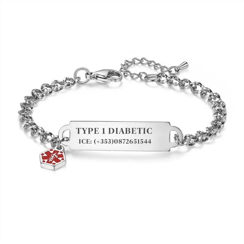 Custom Engraved Medical Alert Bracelet, Hypoallergenic Emergency ID Gift for Women with Allergies Diabetes, Engravable Med Tag