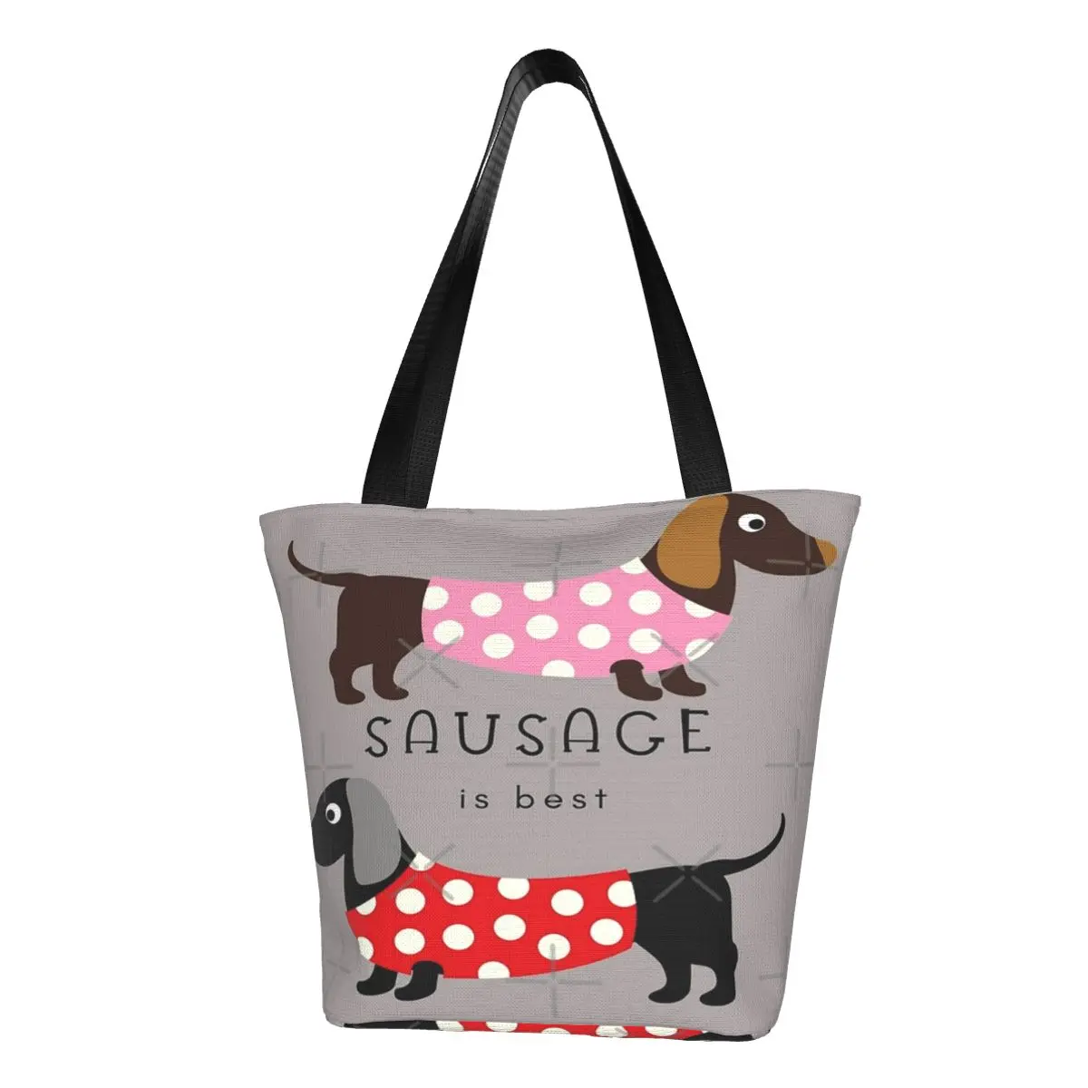 Sausage Is Best Sausage Dog Daschund Casual Shoulder Tote Shopping Bag Lightweight Zip Pocket Bag For Christmas Present