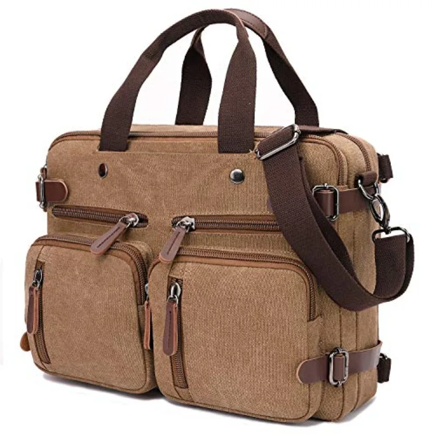 3 In 1 Canvas Convertible Laptop Bag for Men Women, 17.3 inch Laptop Messenger Bag Work Briefcase, Computer Shoulder Bag for Tr