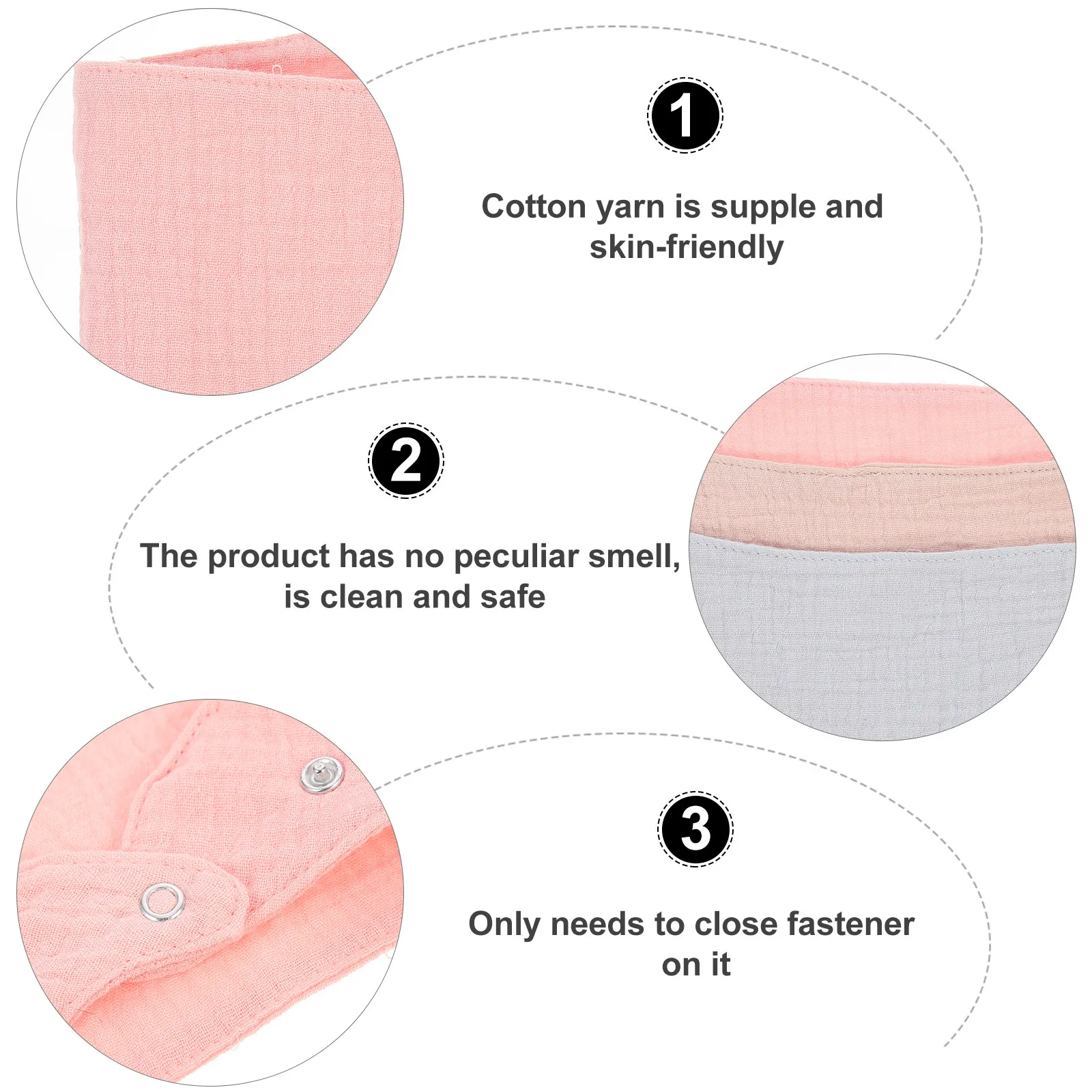 

5Pcs Baby Bibs Newborn Absorbent Towels Safe Durable Teething Period Chewable Fastener Installation Dry Clean