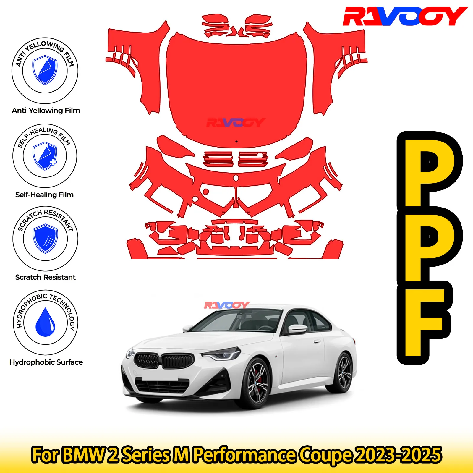 

For BMW 2 Series M Performance Coupe 2023-2025 Glossy Matte Black Precut front PPF Kit Paint Protection Film