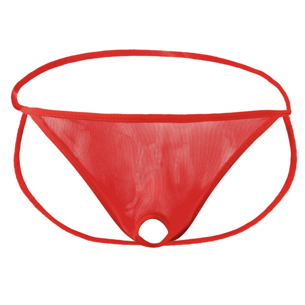 Men's Erotic Jockstrap Mesh Ultra-thin Transparent Gays Sexy Low Waist U Convex Pouch Thongs Homme Porn Open Buttocks Underpants