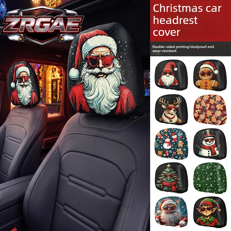 Christmas Car Headrest Cover Milk Silk Elastic Santa Claus Protector Universal Washable Digital Print