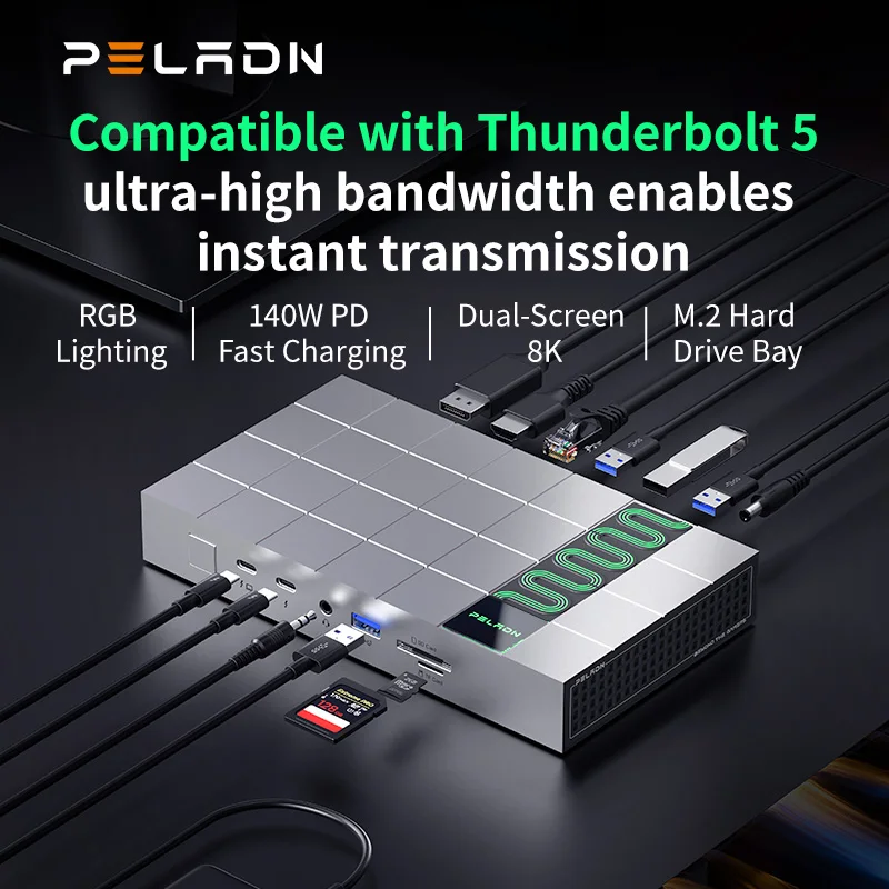 Dual-ended 13 In 1 USB-C Docking Station Adapter Type-c Splitter USB3.2 SD/TF Card Reader 140W Charging 3.5mm Audio USB Hub