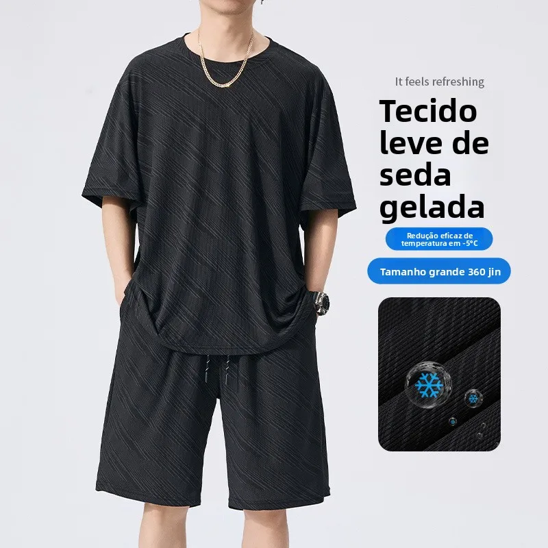 plus-size-ice-silk-short-sleeve-set-men-summer-360-pounds-texture-t-shirt-straight-leg-pants-casual-sportswear-ensemble