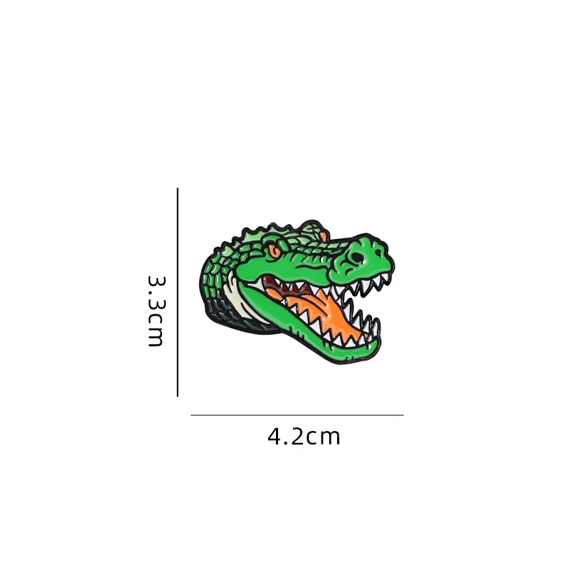 Cute Cartoon Crocodile Head Enamel Brooch Cool Creative Animal Green Lapel Pin Badge Backpack Clothing Hat Accessories