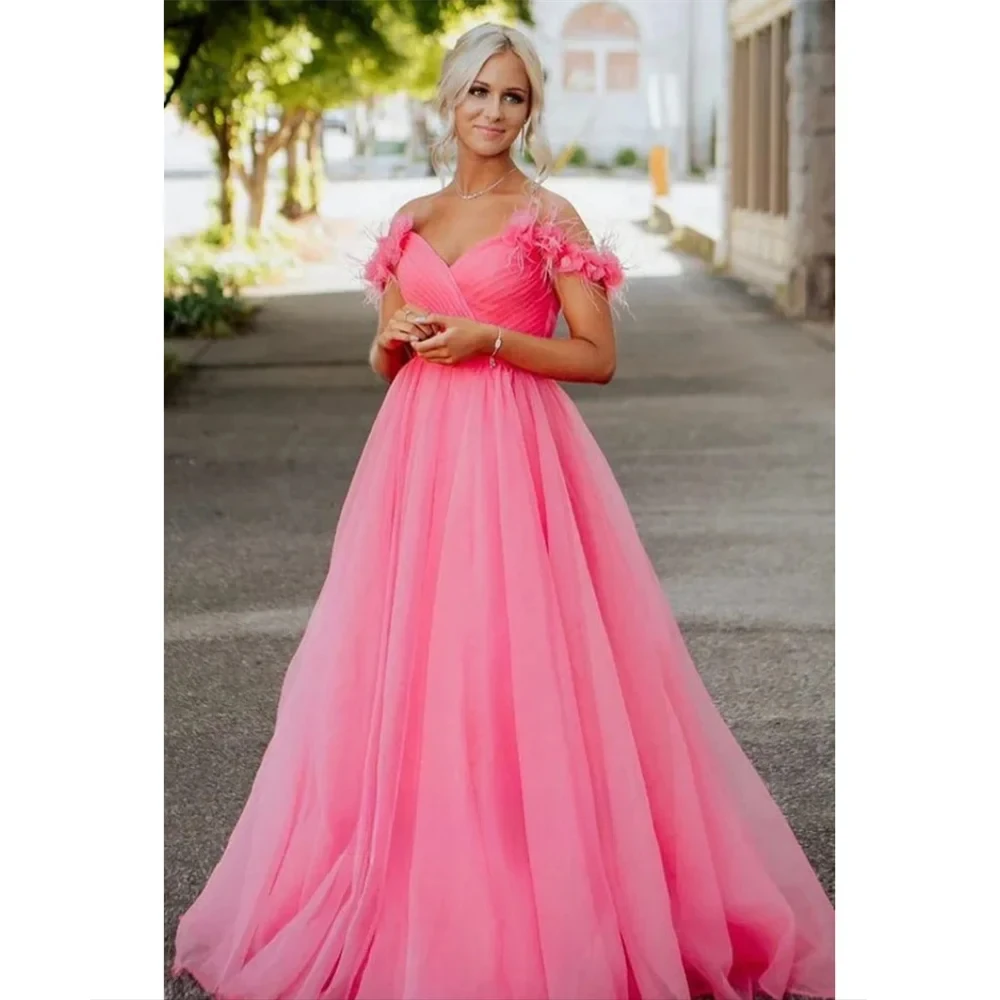 Vestido de baile de penas sem alças, comprimento traseiro, vestidos de baile, mulher, jantar de luxo, flores personalizadas, sem mangas, festa de noite, 2025