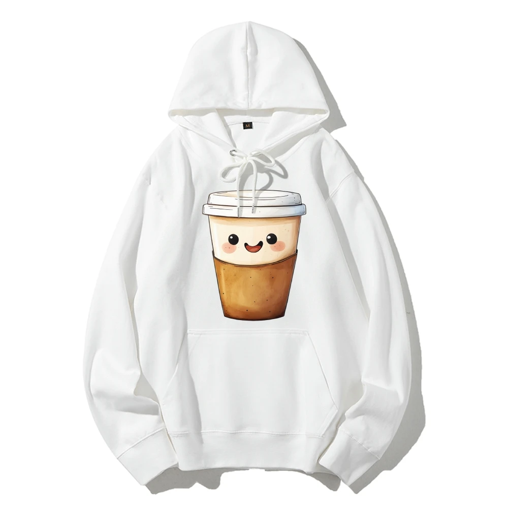 Y2k Hoodie Happy Coffee Cup Print Hoodie Cozy Graphic Oversize Inspired Casual Wear Trendy Drink Art Design Fun Vibe Clothes