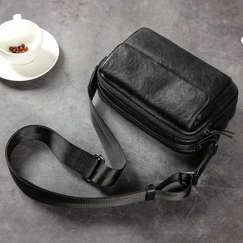 Fashion Crossbody Bag Men Luxury Shoulder Bags Men Soft PU Leather Flap Handbags Male Double Layer Large Capacity Crossbody Bag