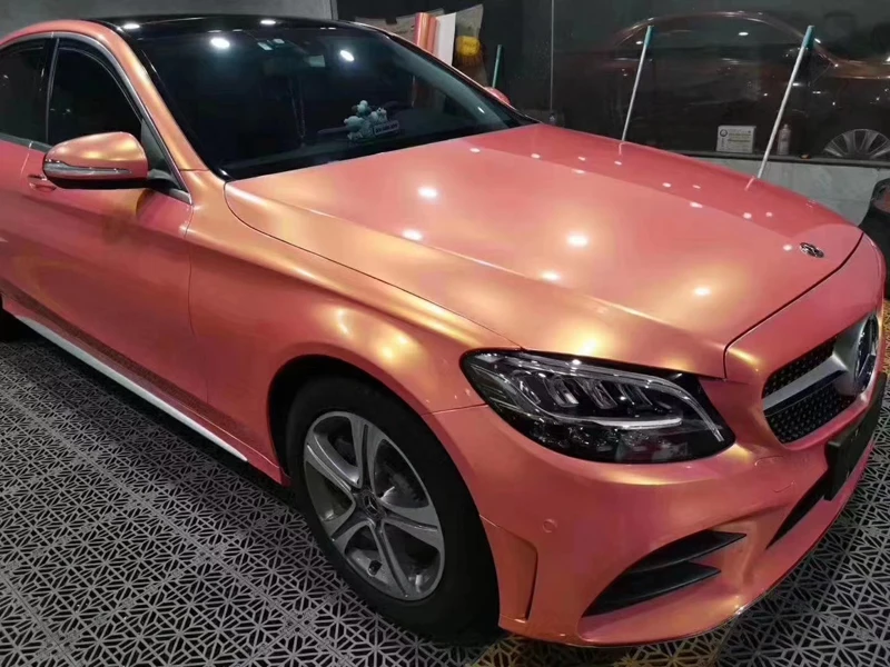 

Magic Coral Glossy Gold Pink Vinyl For Car Wrap Foil with Air Bubble Free Adhesive DIY Car Wrapping Decal