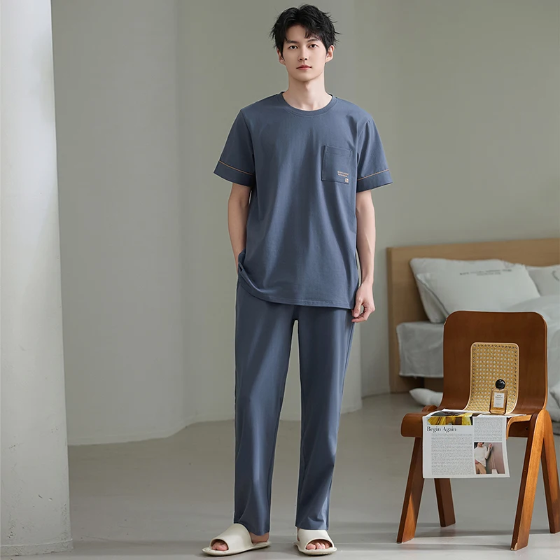 

Летний мужской вязаный хлопковый пижамный комплект с короткими рукавами, большие размеры L-5XL, мужская повседневная одежда для сна