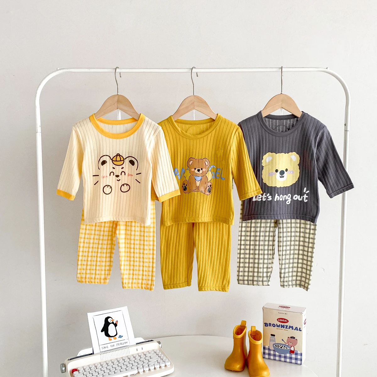 2023 Spring Kids Baby Homewear Set: Cute Cartoon Pure Cotton Long Sleeve Top + Pants, Children\'s Underwear Pajamas 2pcs 0-10Y