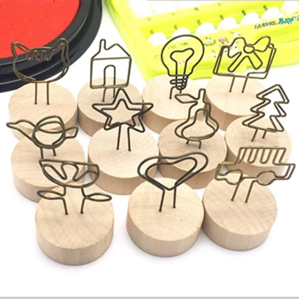 1 PC DIY Memo Card Home Decoration Desktop Ornament Round Wooden Holder Message Left Supporter Picture Clip Photo Frame