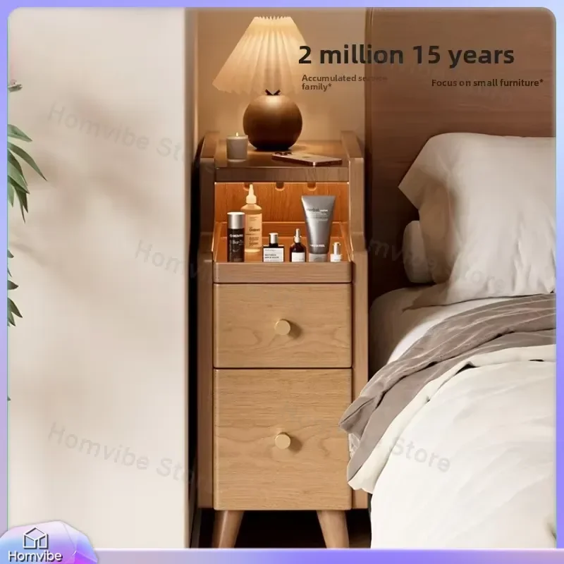 

Minimalist Narrow Nightstand Solid Wood Ultra-Slim 20cm Bedroom Night Table Space Saving Small Bedside Cabinet for Modern