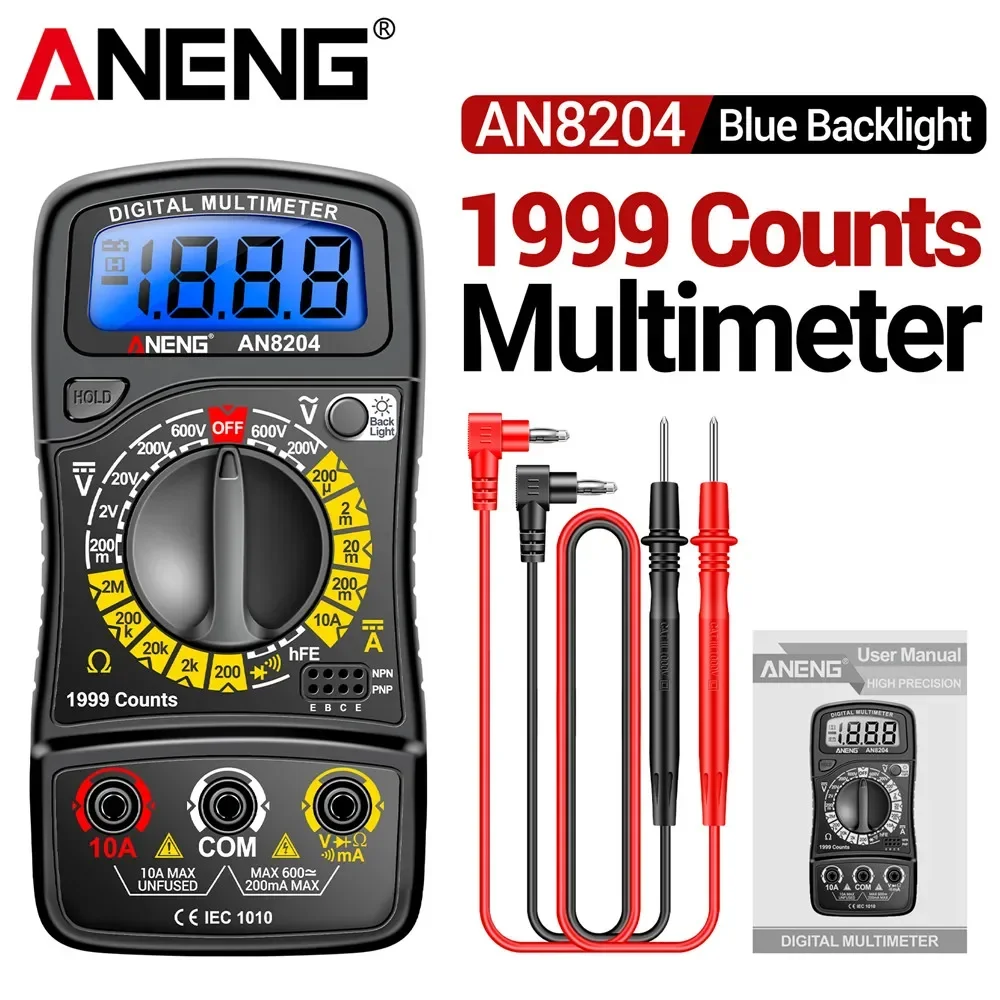 

ANENG AN8204 Digita Multimeter 1999 Counts Non-contact Voltage Tester AC/DC Voltage High Precision hFE Triode Test Tools