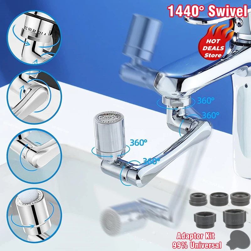 1080° Universal Rotation Faucet Extender Dual Mode Sprayer Head Kitchen Robot Arm Extension Taps Bathroom Swivel Faucet