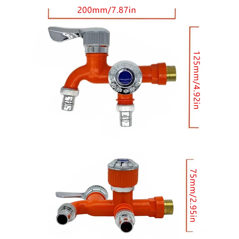 

1pc Dual Control Double Outlet Water Tap 1/2" Universal Interface Plastic Faucet Home Bathroom Hose Irrigation Quick Connector