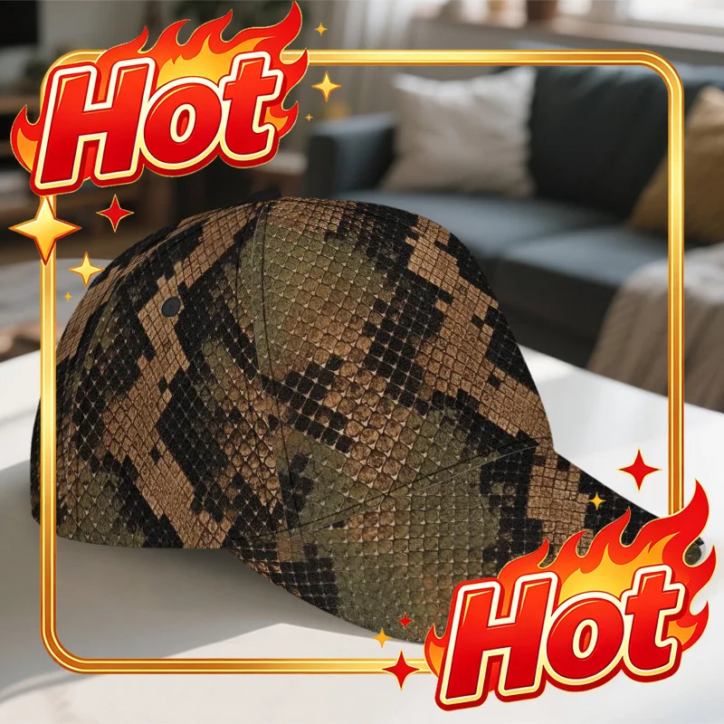 Custom Hat 1pc Brown Snake Scales Print Classic Baseball Cap | Lightweight Duckbill Hat, Adjustable Design, Perfect For Casual W