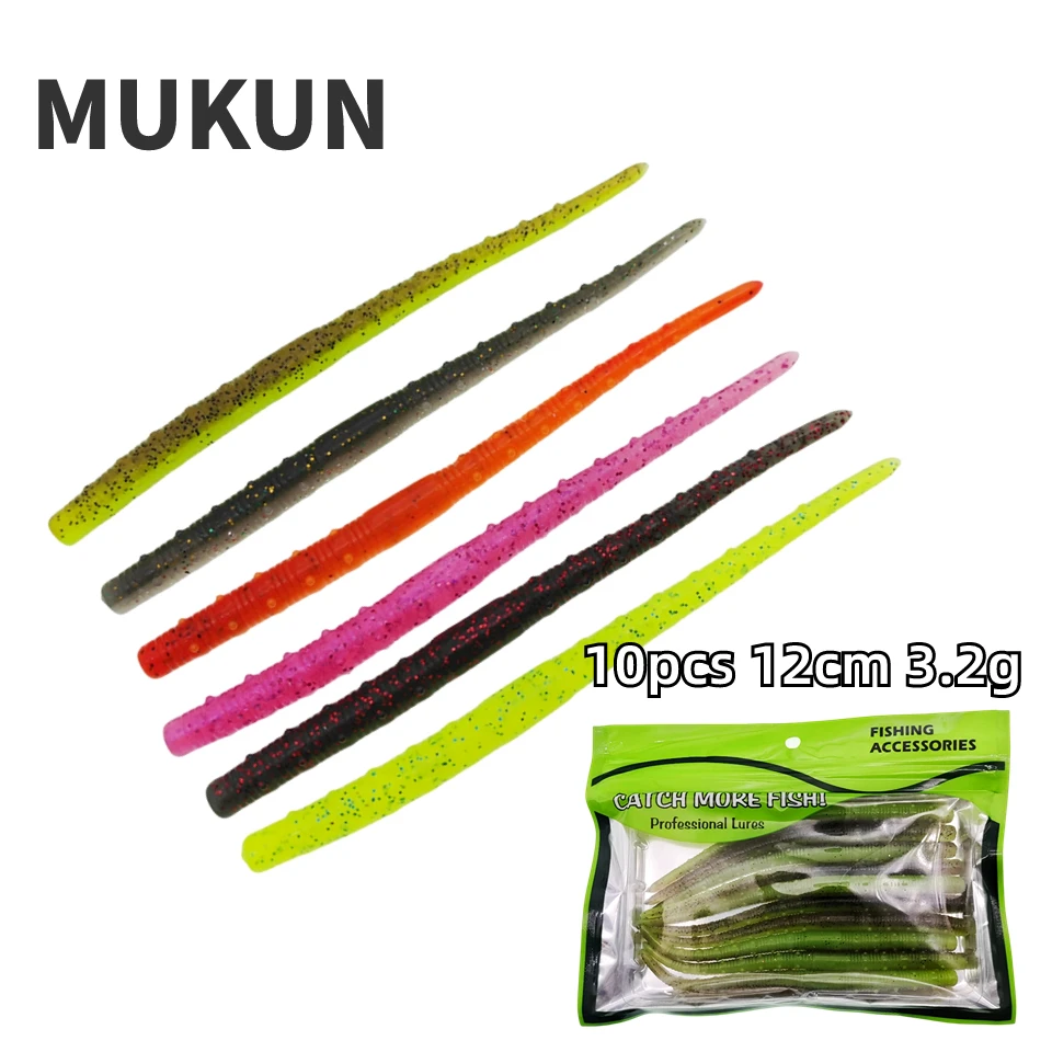 

MUKUN 10pcs TPR Fishing Soft Lures 120mm 3.2g Artificial Worm Baits Silicone Fishing Lures crankbait Fishing Tackle