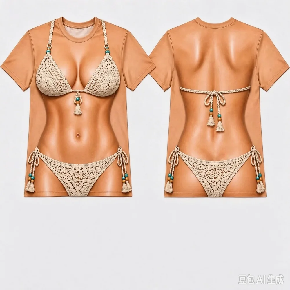 Simulation of Bikini Body Illusion Pattern 3D Print Sport Quick-dry Breath MenT-shirt Outdoor Street Casual Fashion Short-sleeve
