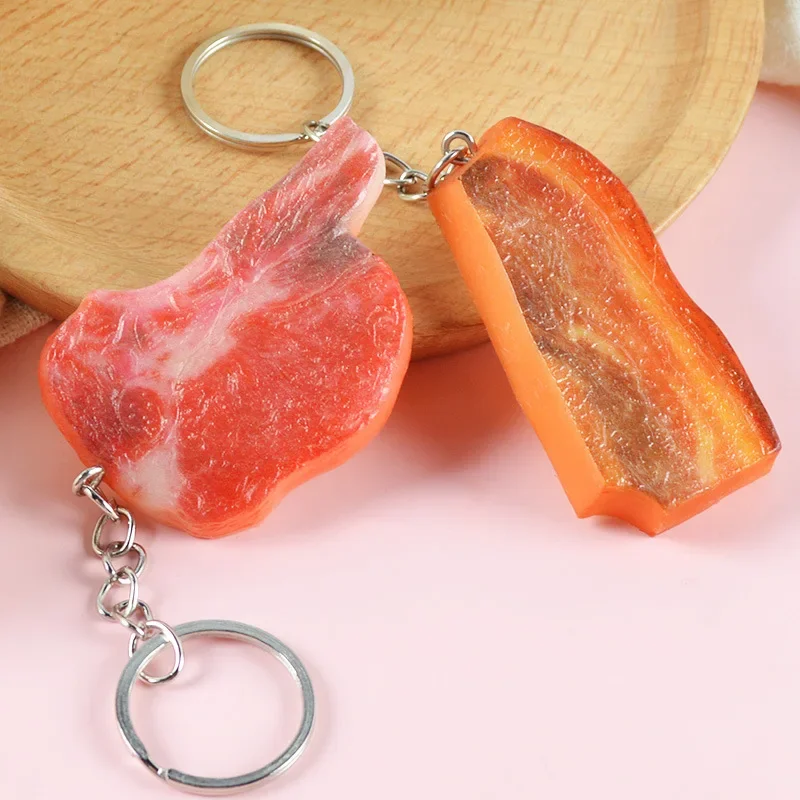 

Simulated Fresh Steak Keychain Creative Fashion Fresh Meat Spareribs Food Model Car Phone Bag Pendant Ornaments Gift Llaveros