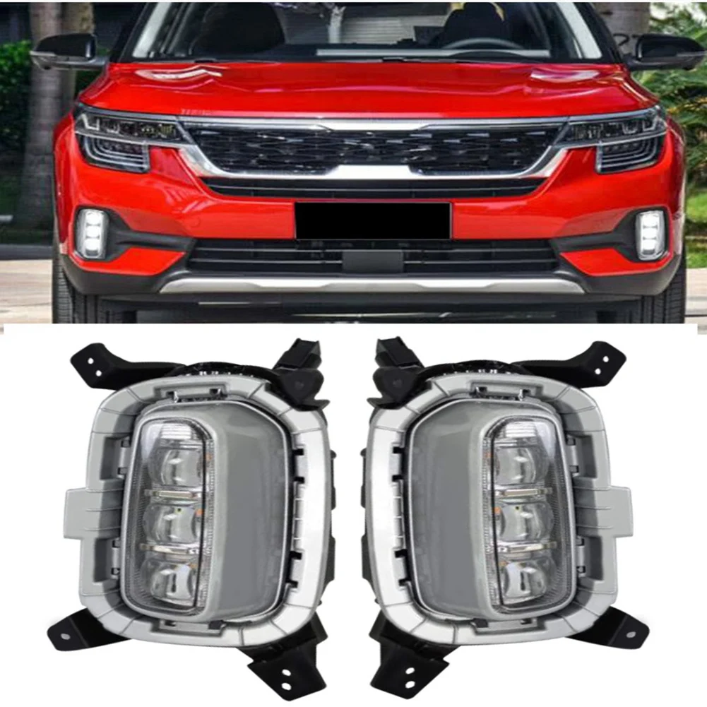 Car LED DRL Daytime Running Light for Kia Seltos KX3 2020 2021 Turn Signal Indicator Fog Lamp,White and Yellow Light