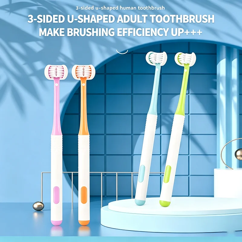 4Pcs 3-Sided Toothbrush – Soft Bristles, Deep Clean Teeth in 1 Minute for Adults Family Oral Care