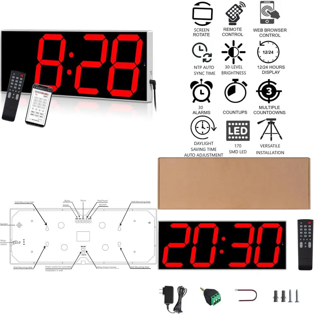 

West Ocean Advanced Digital LED WiFi Wall Clock with 6 Digits, Countdown Timer, Daylight Saving Time, and Multifunction Features