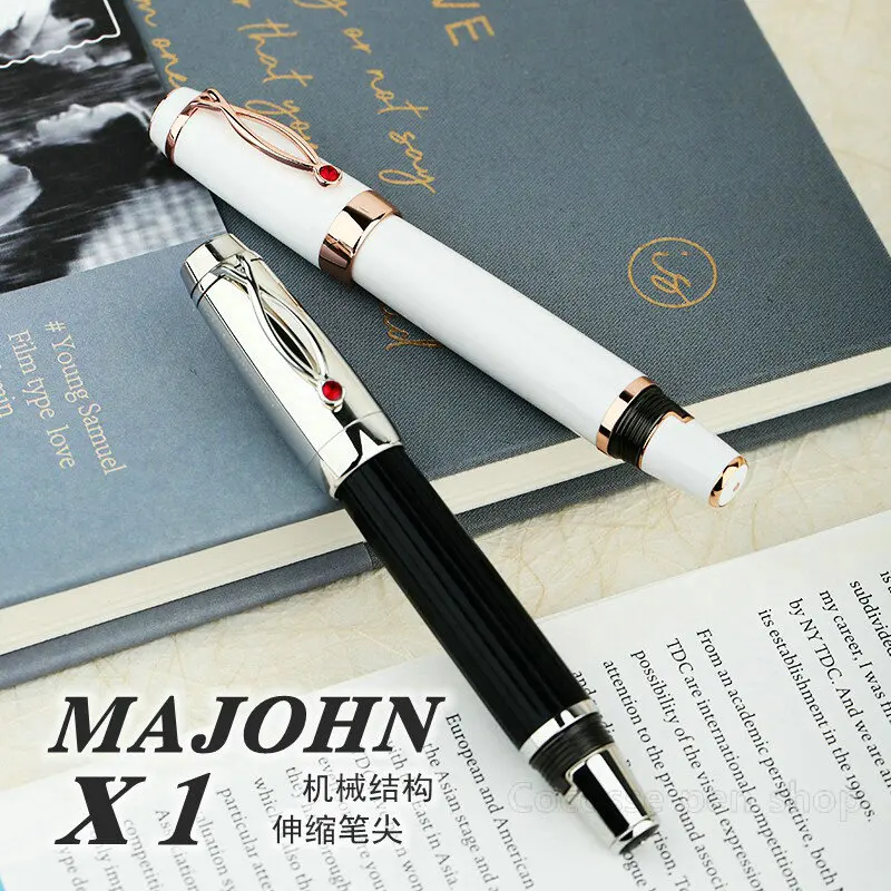 MAJOHN X1 Rotary Retractable Fountain Pen Resin Body Iridium Nib EF 0.4mm / Cursive Nib Ink Cartridge Fountain Pen For Writing