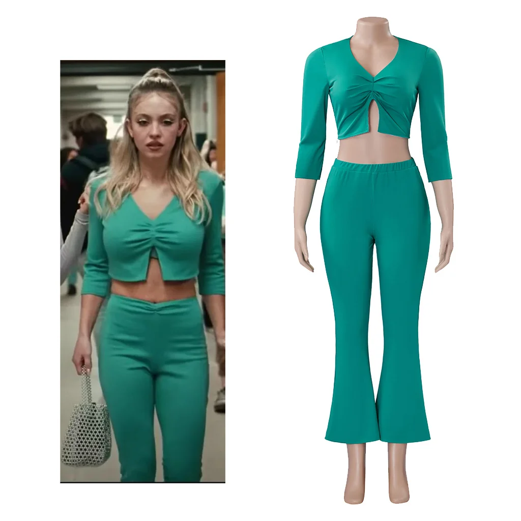 

Cassie Howard Cosplay Sexy Green Navel Outfit Women Green Crop Tank Top And Pants Slim Set Cassie Sexy Halloween Costume