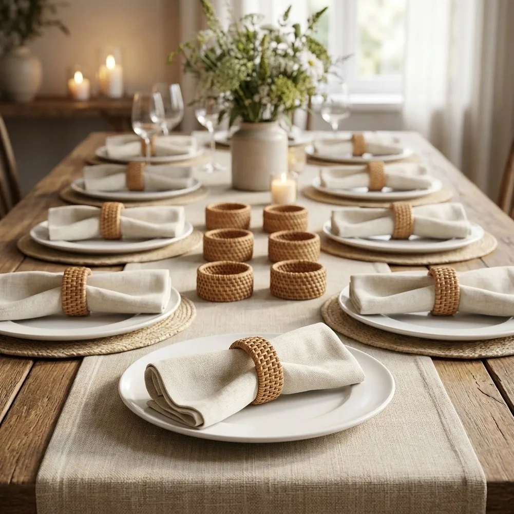 Rustic Napkin Rings Made of Natural Rattan 12 pcs 5cm Diameter for Table Settings Banquets and Casual to Formal