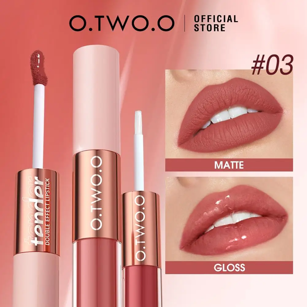 Double-End Matte Líquido Lip Gloss, 2 em 1, Maquiagem Batom, Impermeável, Plumping, Longa Duração, Suave, Hidratante, Maquiagem