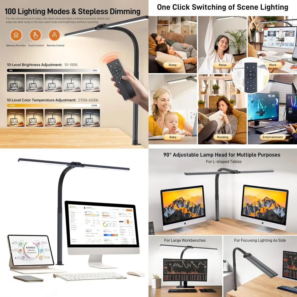 

Adjustable Clamp LED Desk Lamp, 24W Dual-Head Eye-Care Light, Flexible Gooseneck for Home Office, Study, and Drafting