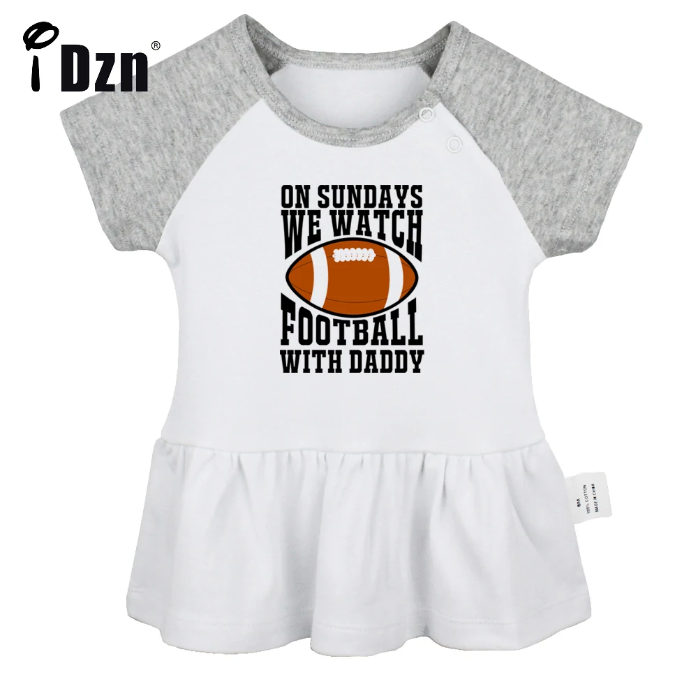 

On Sundays We Watch Football With Daddy Baby Girl Cute Short Sleeve Dress Infant Funny Pleated Dress Soft Cotton Dresses Clothes