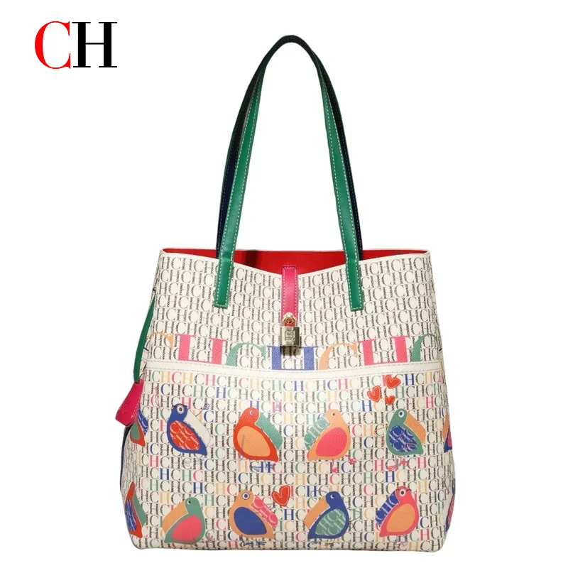 CH Fashion Design Exquisite Floral Printing Ladies Shoulder Bag Classic Printing Tote Bag Large Capacity Fashion Shopping Bag