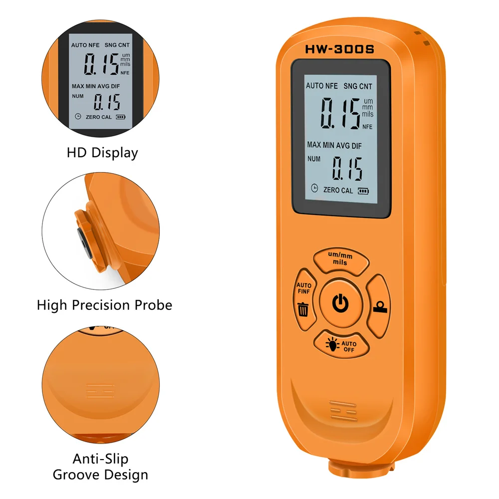 

HW300S Paint Thickness Gauge for Automobile Cars Paint Coating Tester Meter Thickness Gauge LCD Backlight Display Digital