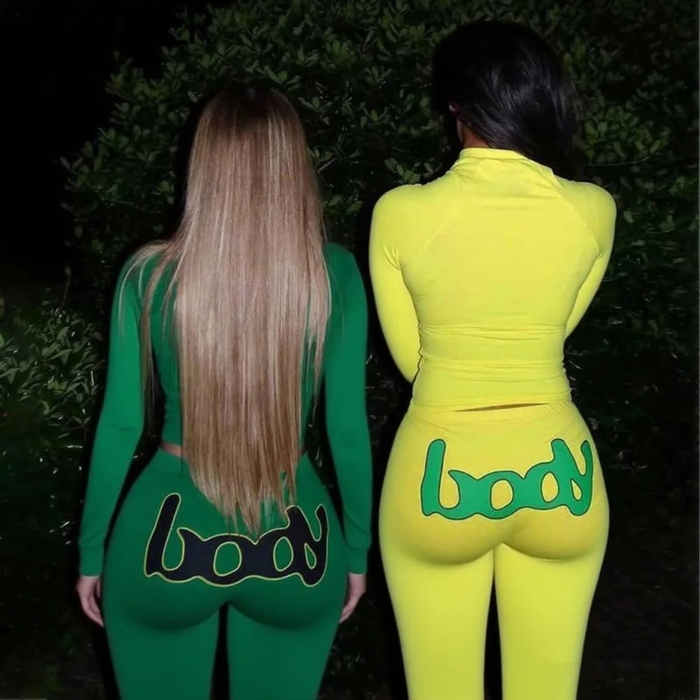 FAGADOER Y2K Streetwear Fashion Letter Print 2 Pieces Set for Woman Zipper Long Sleeves Top and Pants Female Clothing Summer New