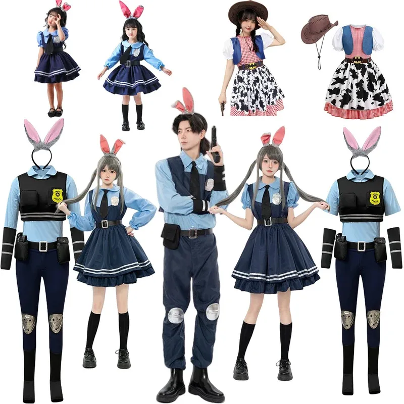 Zootopia judy coelho cosplay traje anime figura nick fox woody dos desenhos animados cosplay coelho judy policial roupas de halloween