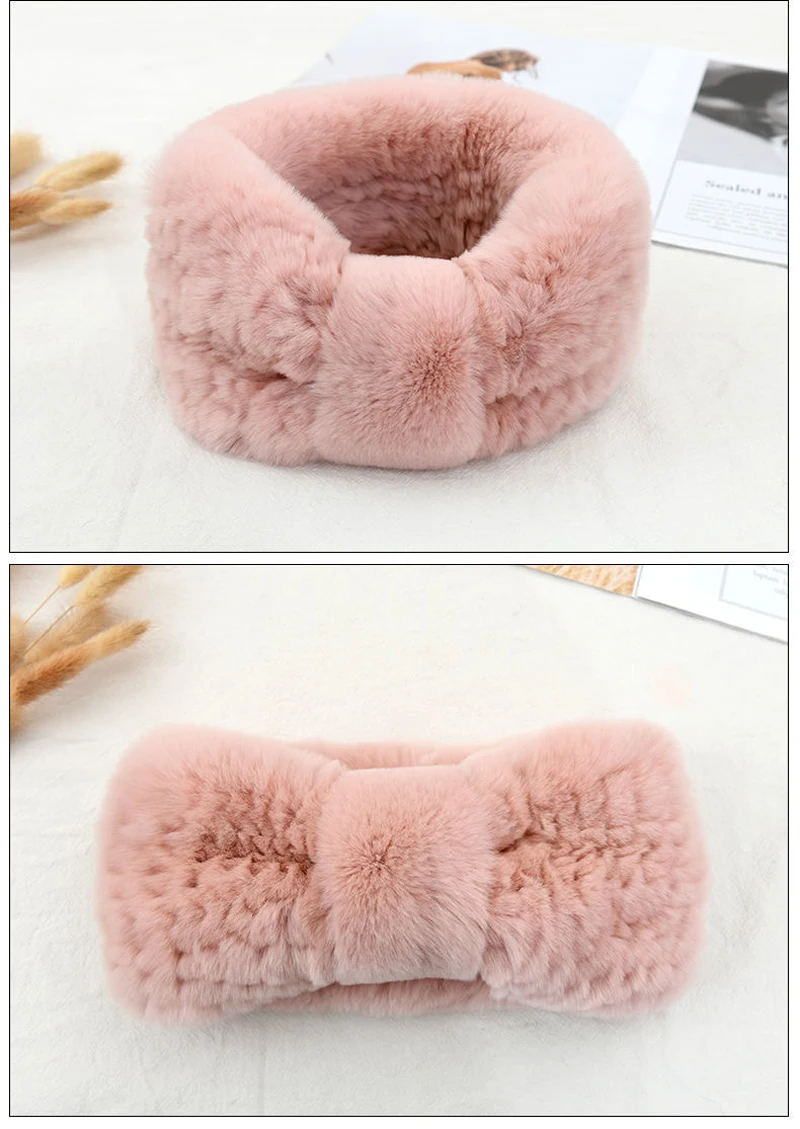 Luxuriöses Winter-Stirnband für Damen aus 100% Rex-Kaninchenfell, Elastisches Haarband aus Echtfell, Hochwertige Mode-Accessoires – Detail 8