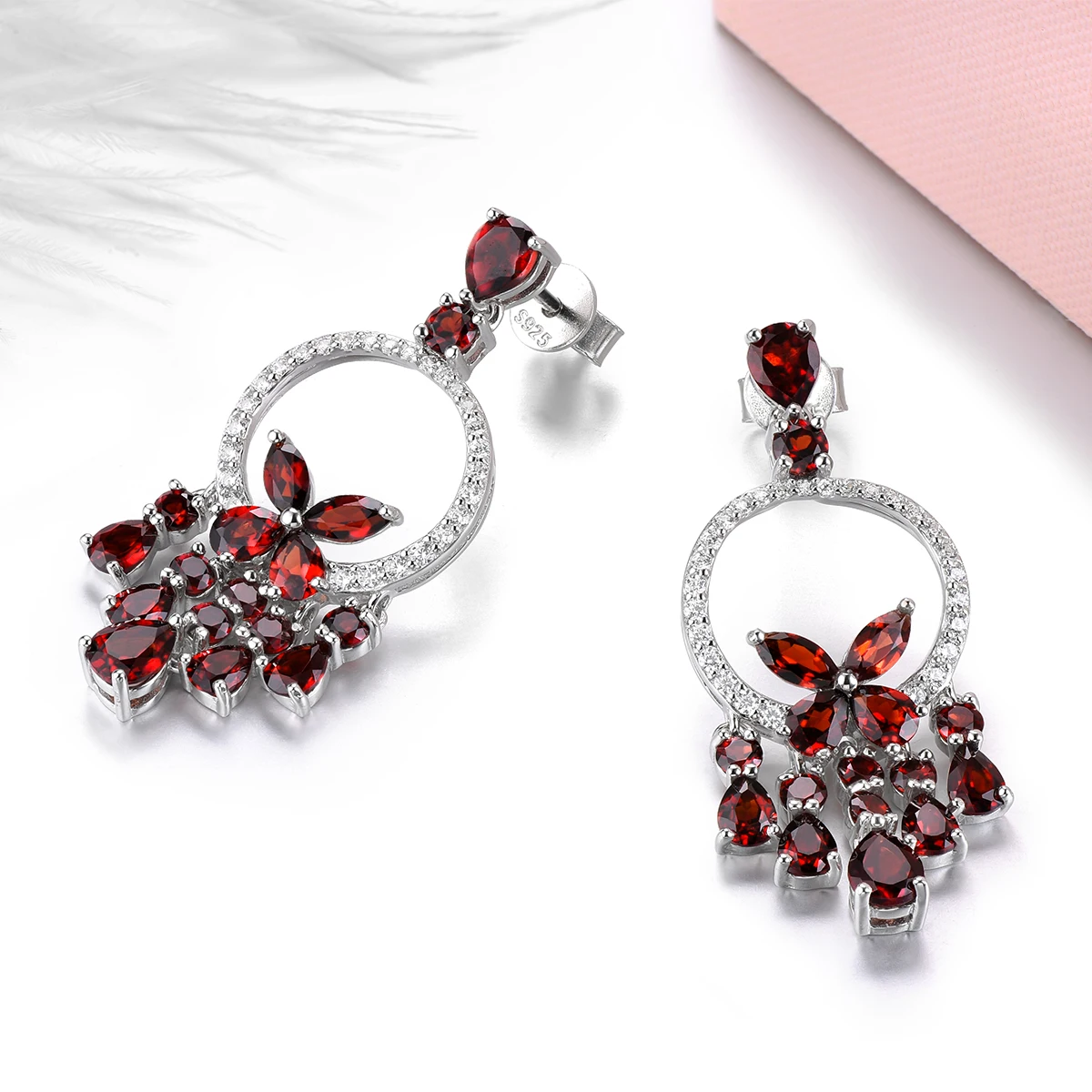 

Natural Red Garnet Solid Sterling Silver Women's Earring 5.8 Carats Genuine Birthstone Romantic Exquisite Style Wedding Jewelrys