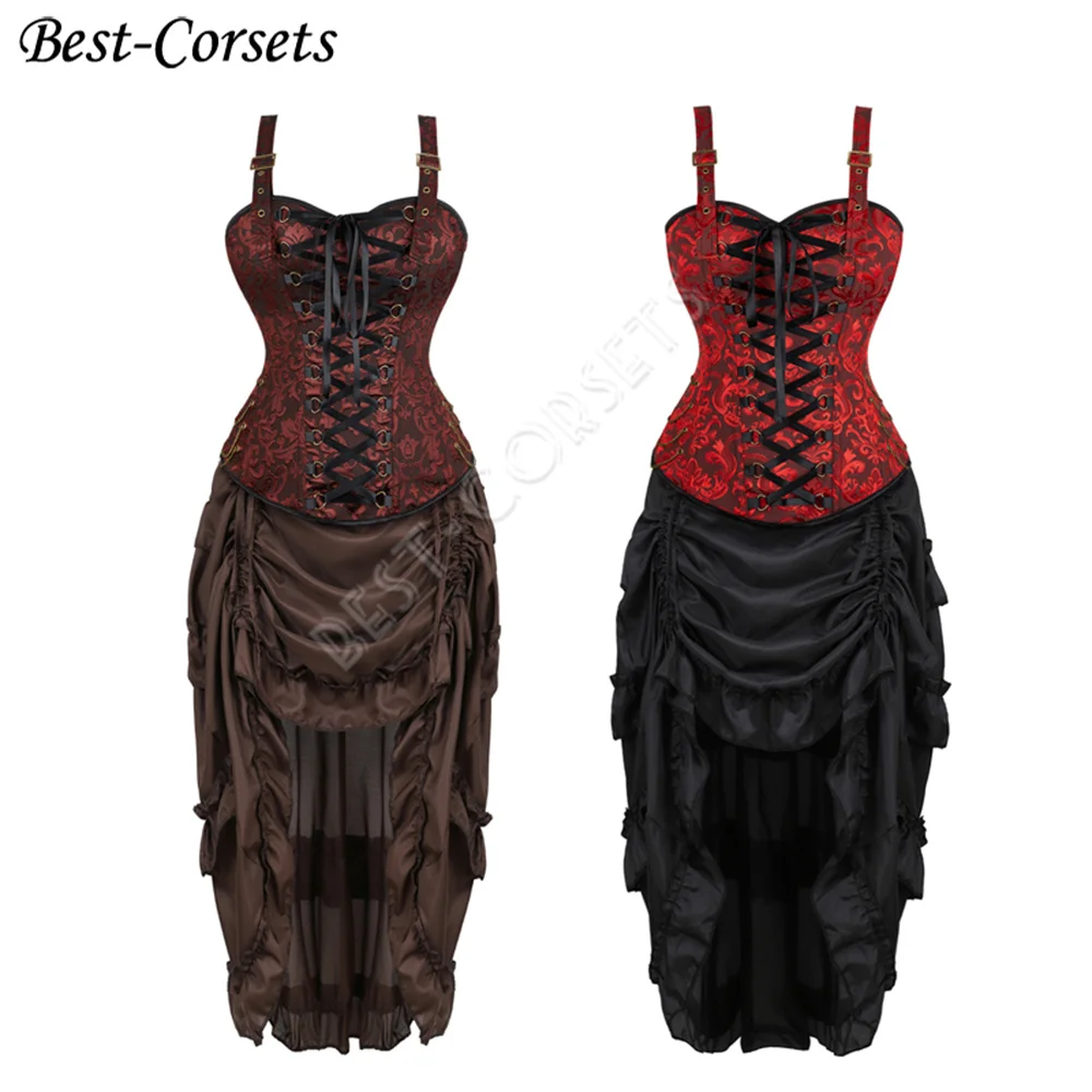 

Pirate Corset Dress for Women Costume Plus Size Sexy Straps Corset With Skirt Steampunk Vestido Corset Bustier Dress Lace Up