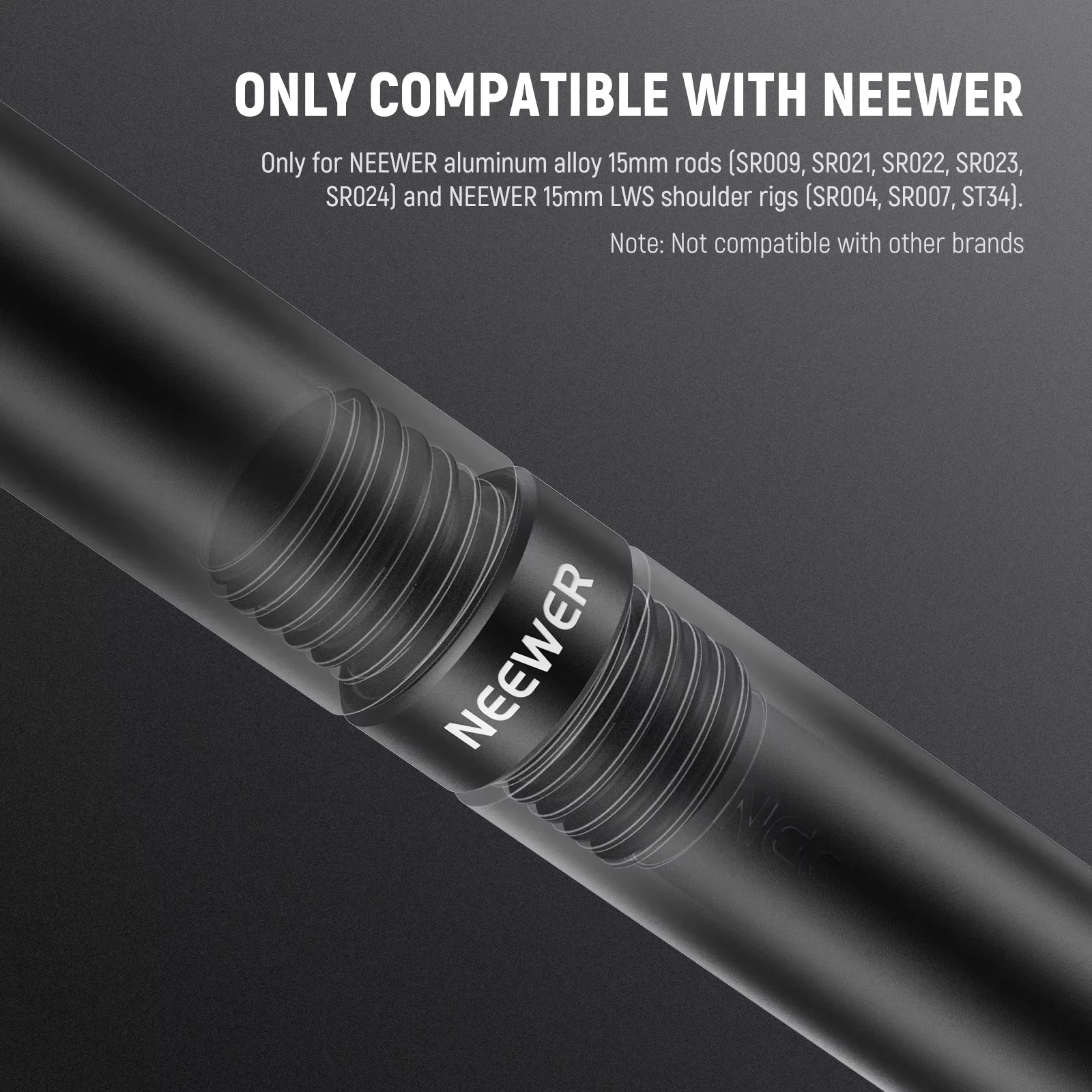 NEEWER 15mm Rod Connector, 2/4 Pcs M12x1.5 Connector for 15mm Support Rod Extension on Shoulder Rig & Video Rig
