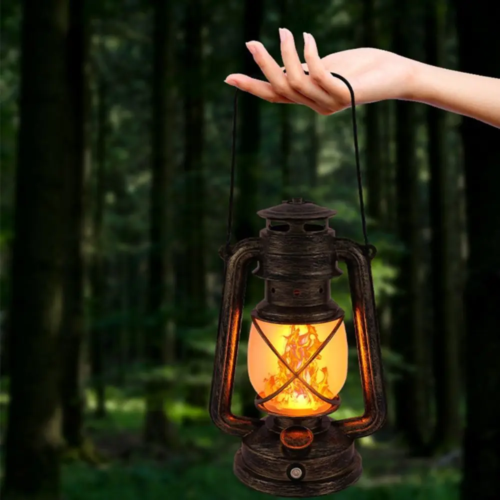 3 أوضاع إضاءة ريترو LED للتخييم ضوء لهب تأثير ريترو ستايل فانوس حصان محمول تصميم محمول شحن USB