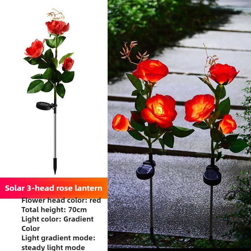 2 Pack Rose Solar Lamp Ground Outdoor Waterproof Yard Power LED Artificial Flower Light